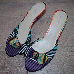 Bandolino Multicolor Stripe Print Canvas New Unworn Size 40 Bow Sandal Heels